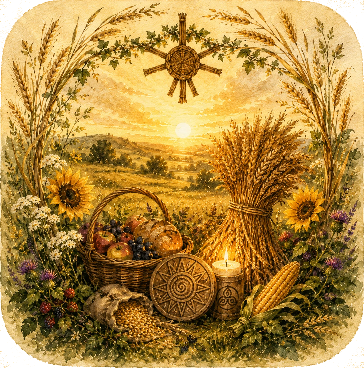 Lughnasadh Erntefest mit Getreide und Brot