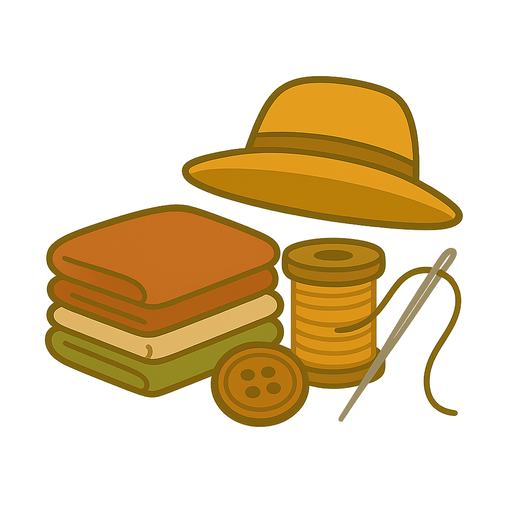 Stoffe, Garn und Nadel – Symbol für nachhaltige Kleidung und Handarbeit.