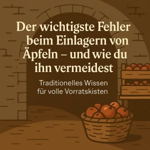 Apfelkörbe in Vorratskeller mit Steinwänden.