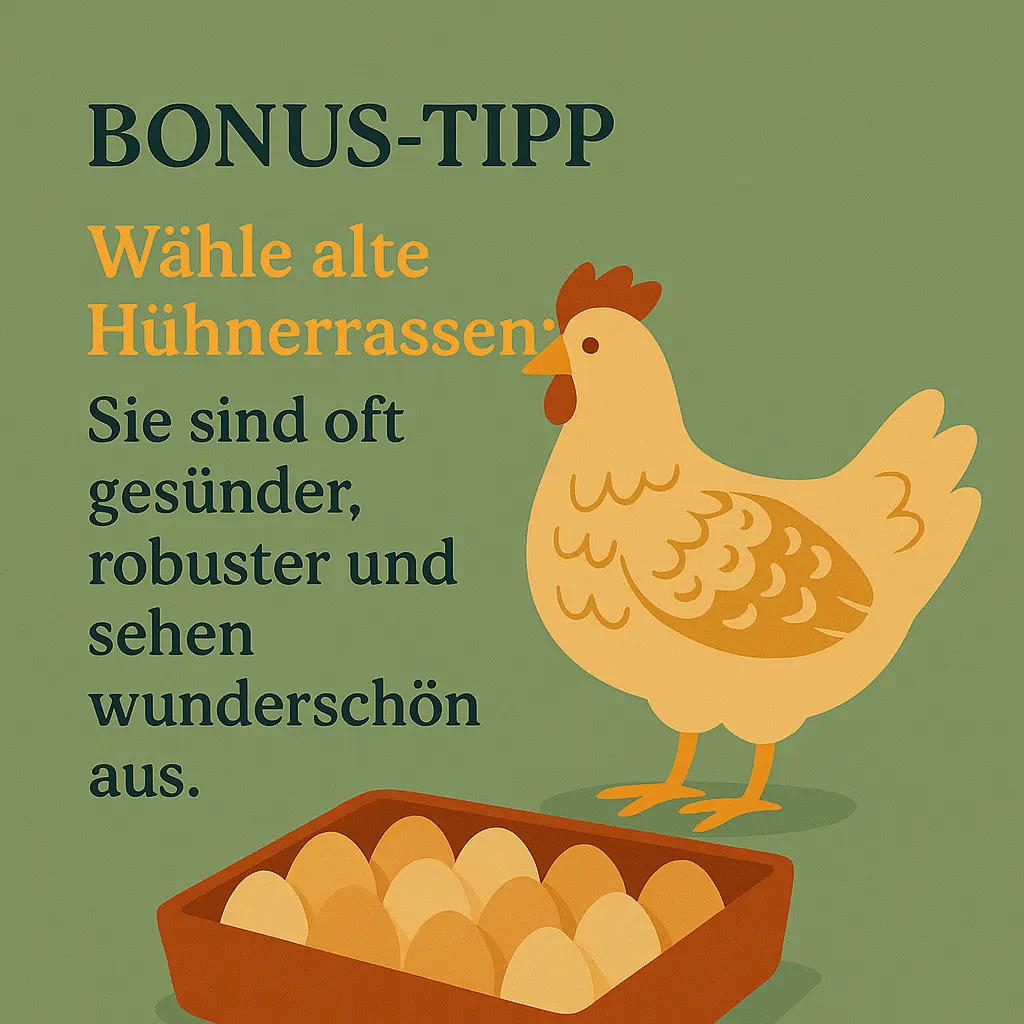 Alte Hühnerrasse mit Eierkorb – Symbol für genetische Vielfalt.