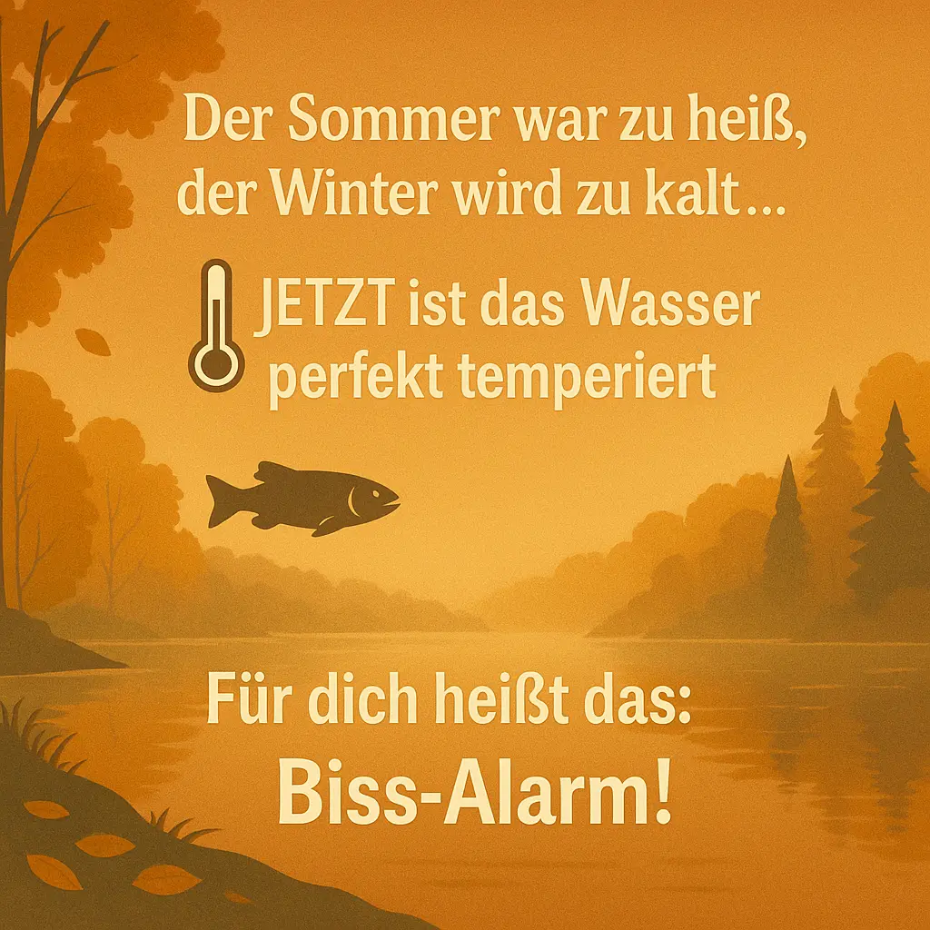 Fisch im Wasser mit Temperaturanzeige – Symbol für ideale Bedingungen im Herbst.