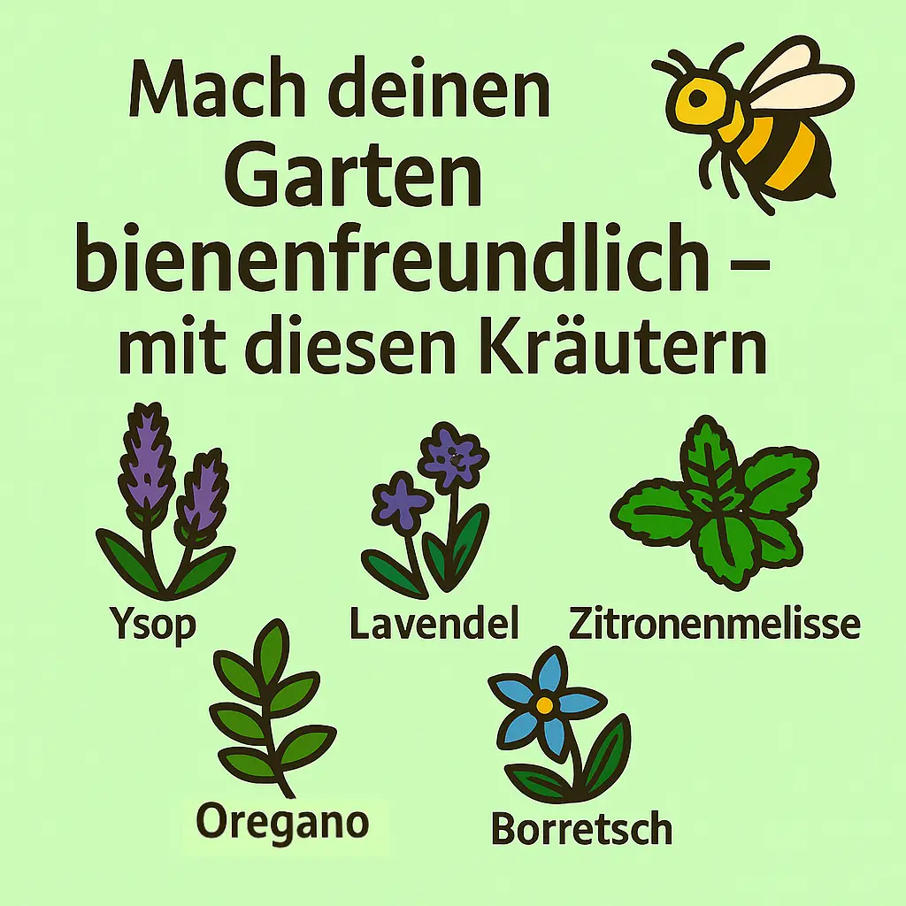 Bienenfreundliche Kräuter wie Lavendel, Ysop, Zitronenmelisse, Borretsch und Oregano