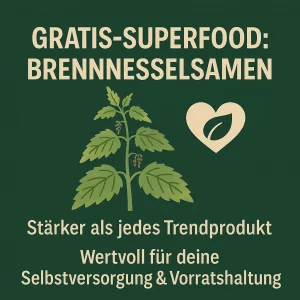 Brennnesselpflanze mit Herzsymbol – natürliches Superfood für Selbstversorgung.
