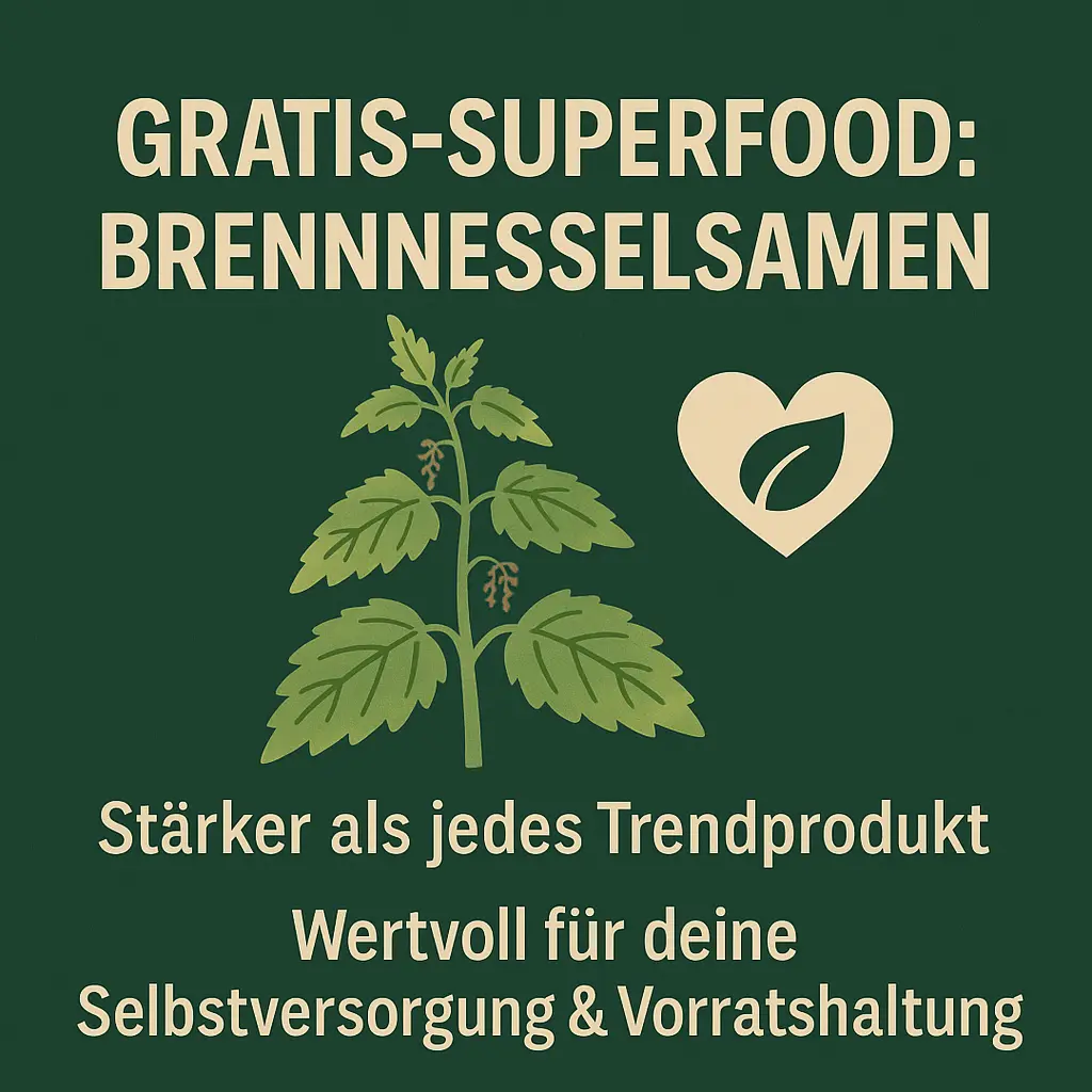 Brennnesselpflanze mit Herzsymbol – natürliches Superfood für Selbstversorgung.