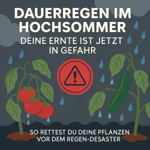 Dauerregen im Hochsommer gefährdet Tomaten und Gurken – nasse Blätter und durchnässter Boden bedrohen die Ernte.