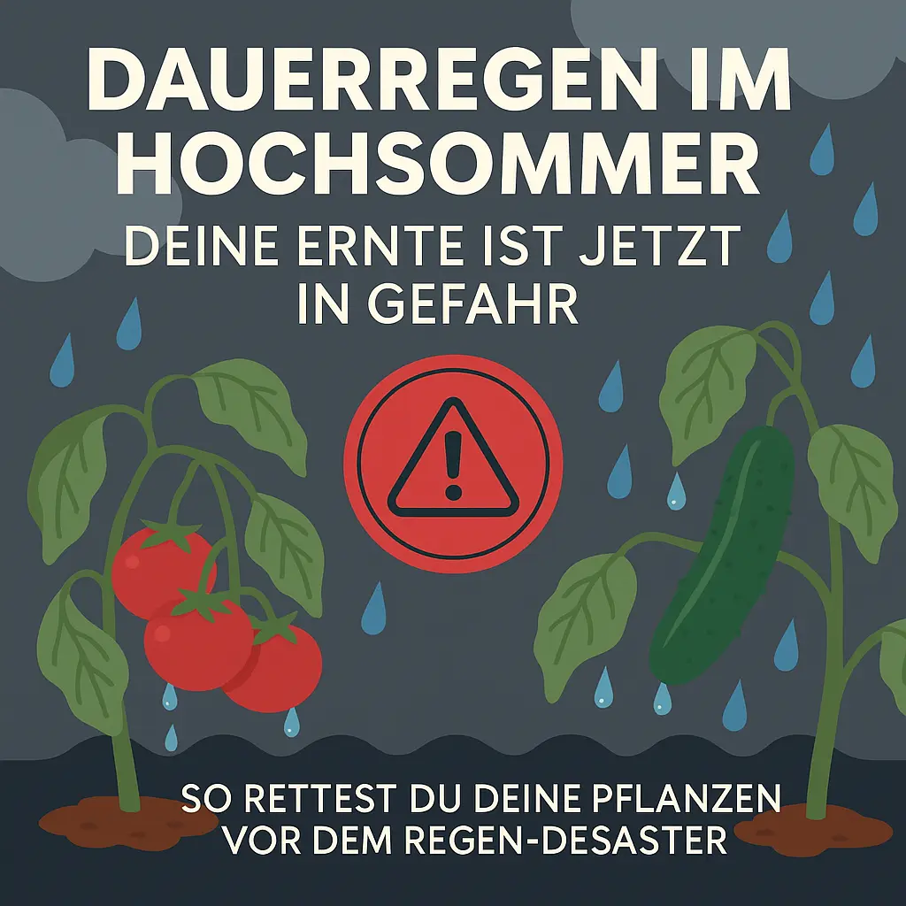 Dauerregen im Hochsommer gefährdet Tomaten und Gurken – nasse Blätter und durchnässter Boden bedrohen die Ernte.