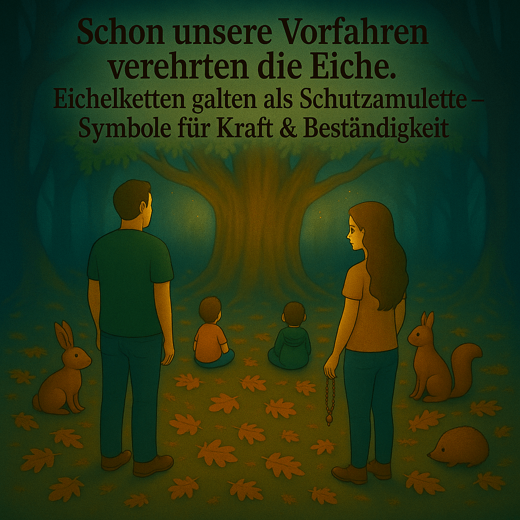 Familie im Wald betrachtet eine Eiche – Sinnbild für Kraft, Schutz und Beständigkeit