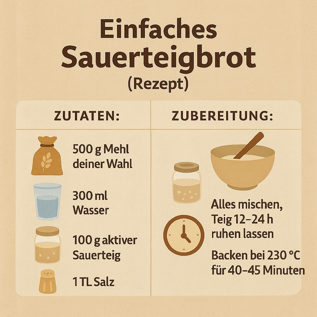Einfaches Sauerteigbrot Rezept mit Zutaten und Zubereitungsschritten