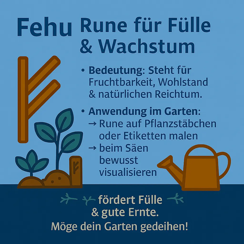 Fehu-Rune als Symbol für Fruchtbarkeit und Fülle im Garten.