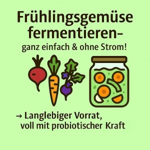 Frisches Frühlingsgemüse in einem Glas – einfach fermentieren ohne Strom.