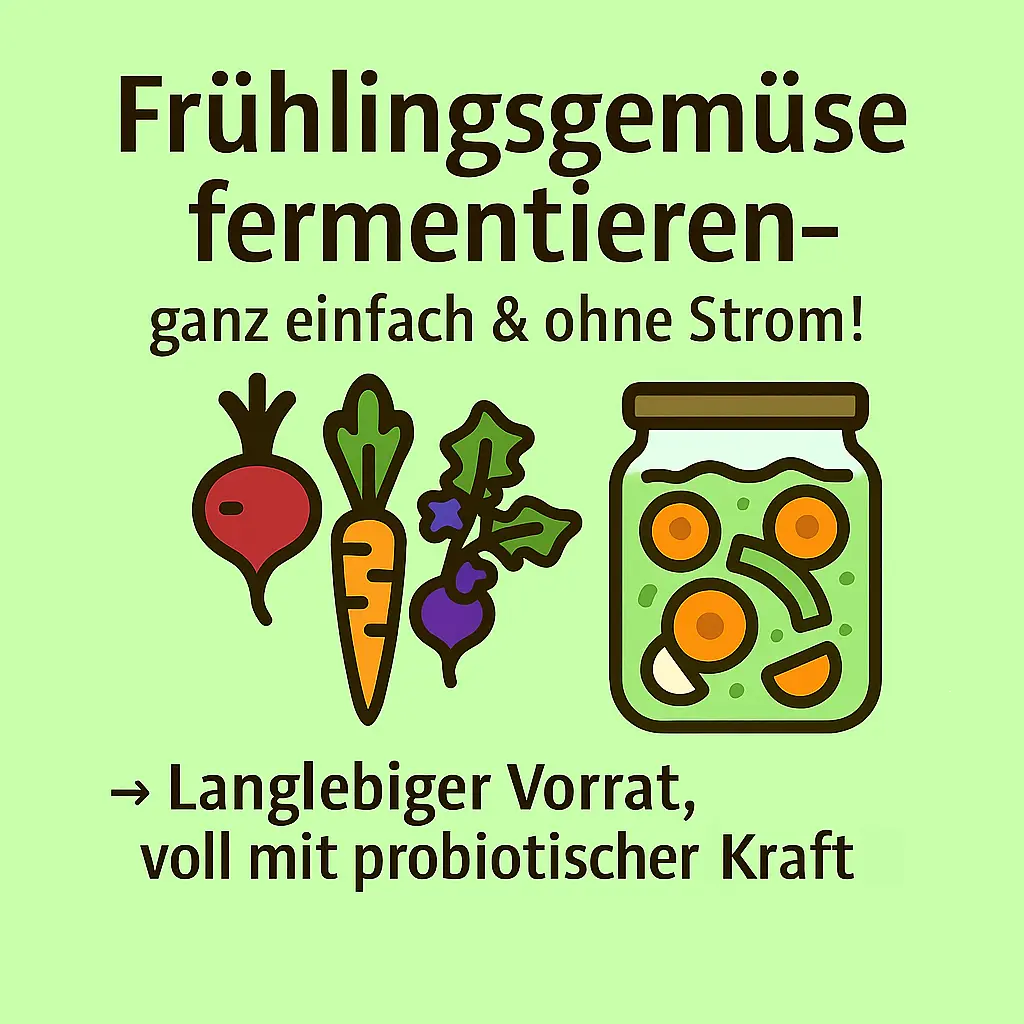Frisches Frühlingsgemüse in einem Glas – einfach fermentieren ohne Strom.