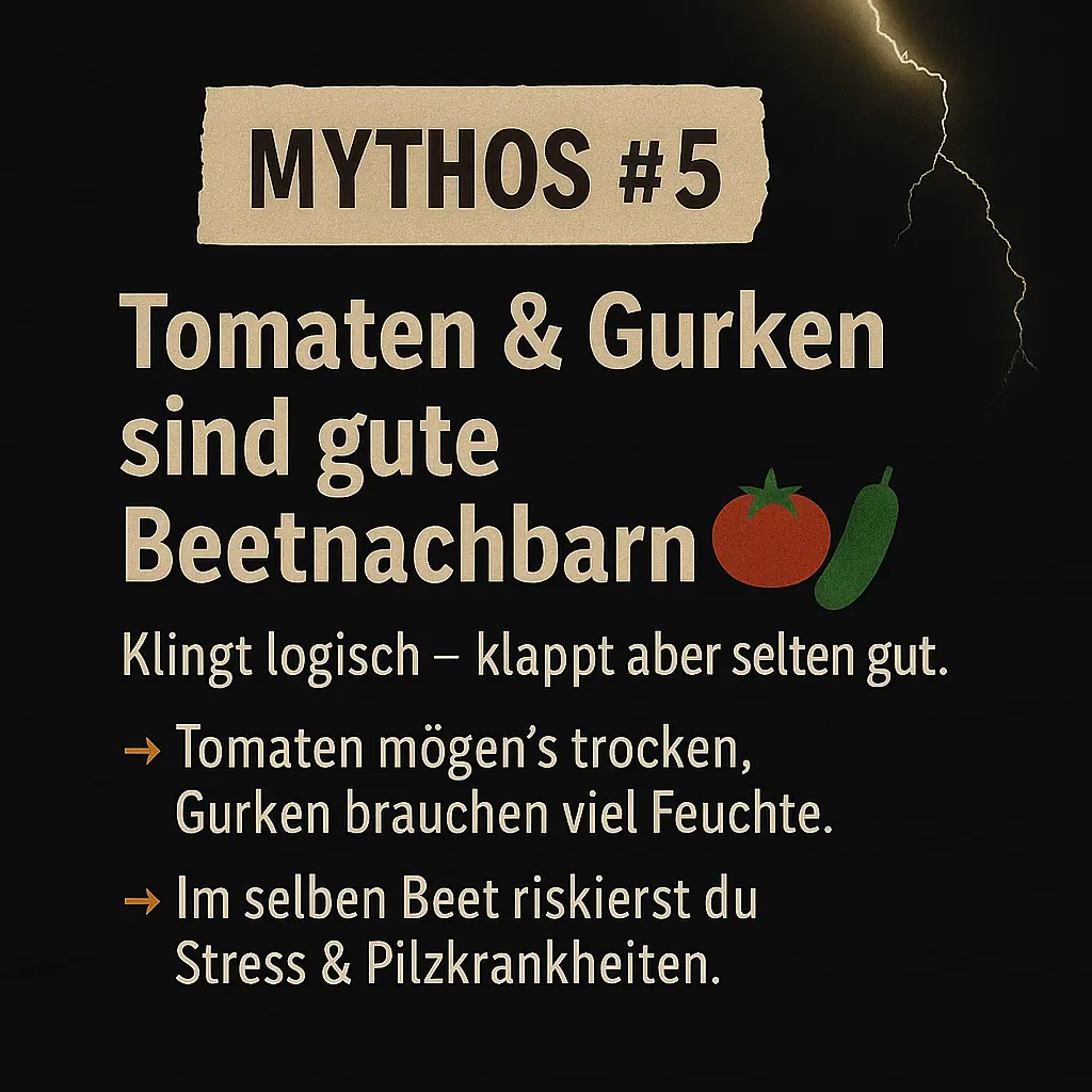 Illustration mit Tomate und Gurke zum Thema Pflanznachbarn.