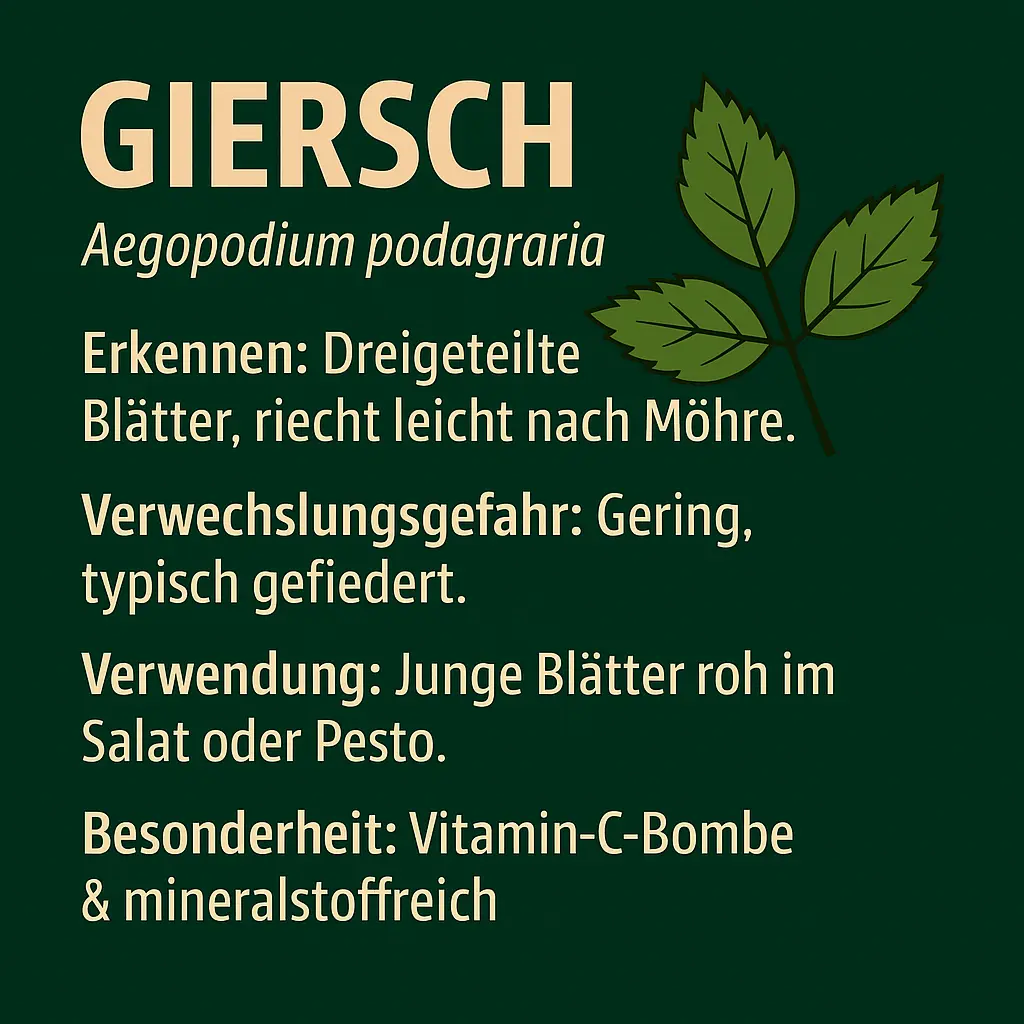Gierschblätter mit typischer Fiederung – essbares Wildkraut im Garten und an Waldrändern.