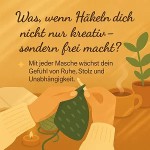 Frau häkelt ruhig im Sessel – Häkeln als Meditation und Achtsamkeit