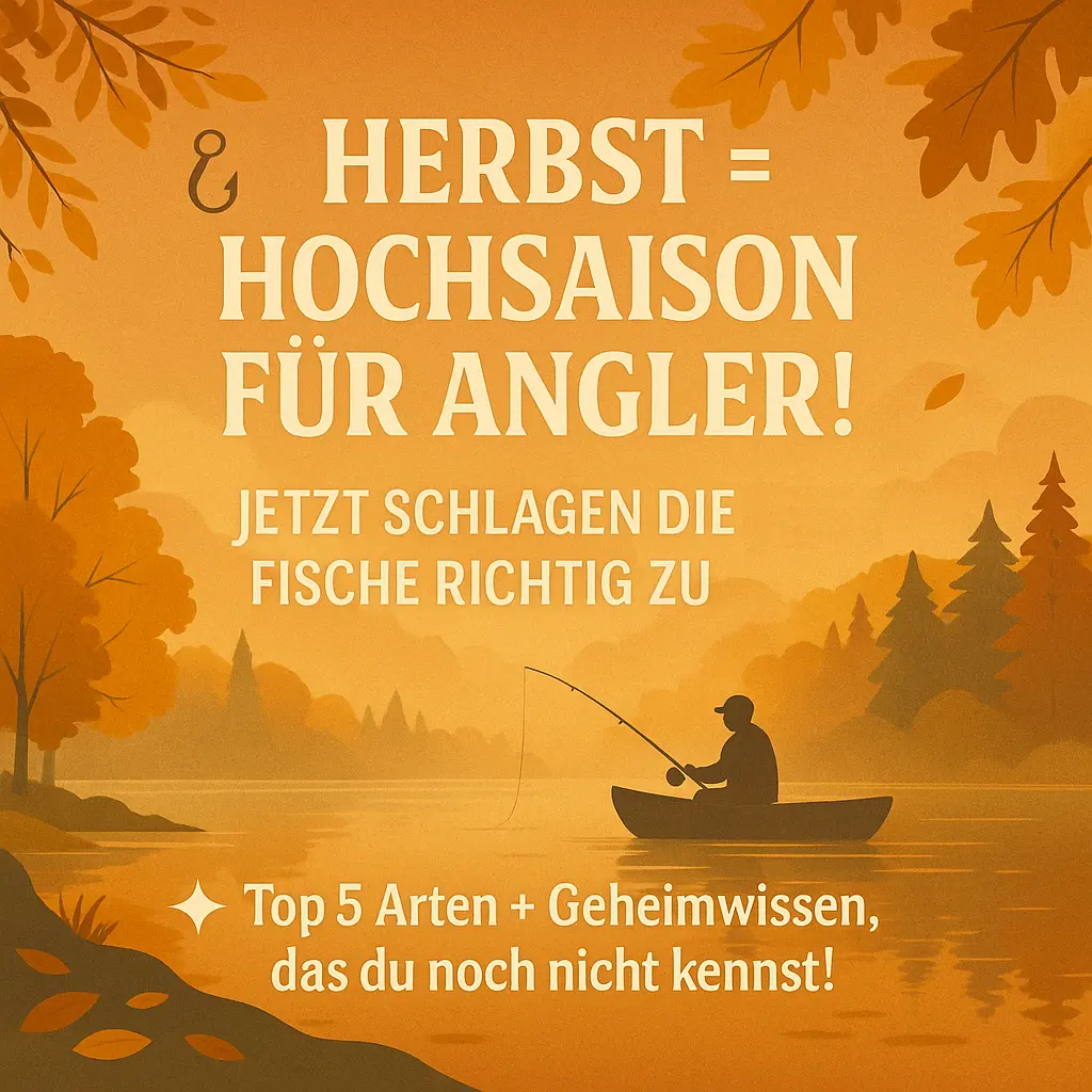 Angler im Boot auf ruhigem See im Abendlicht – Symbol für Herbstsaison beim Angeln.