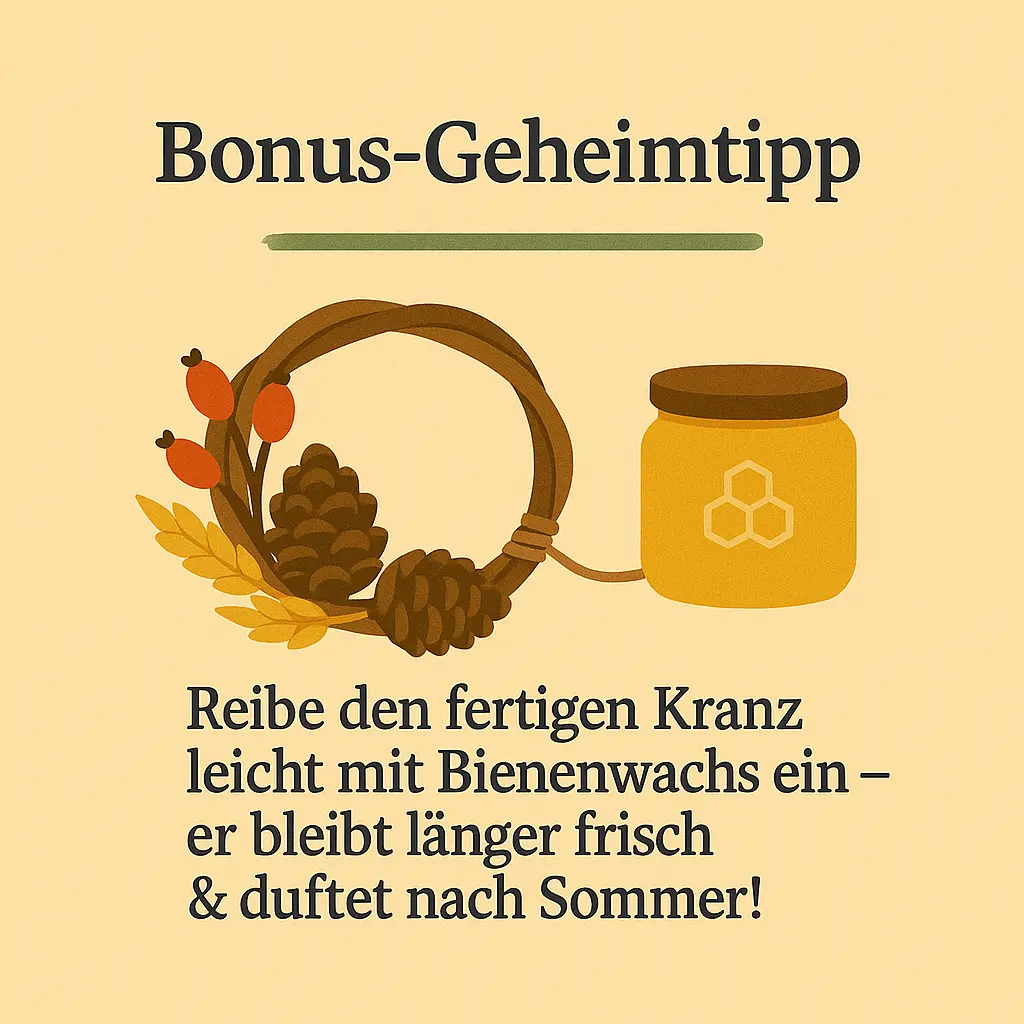 Glas mit Bienenwachs neben einem Herbstkranz – Tipp zum Haltbarmachen.