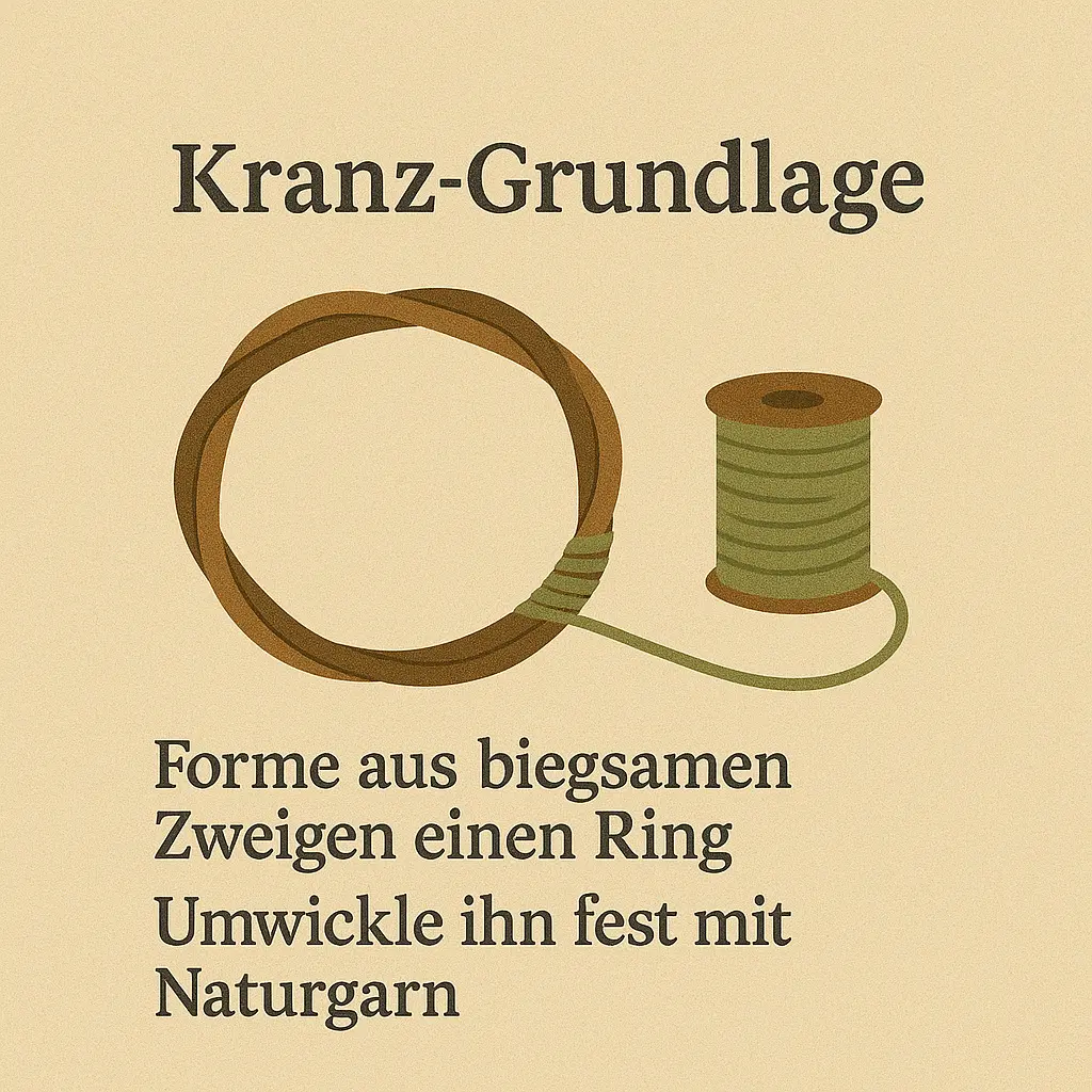 Geflochtener Zweigring mit Jutegarn – Basis für einen natürlichen Herbstkranz.
