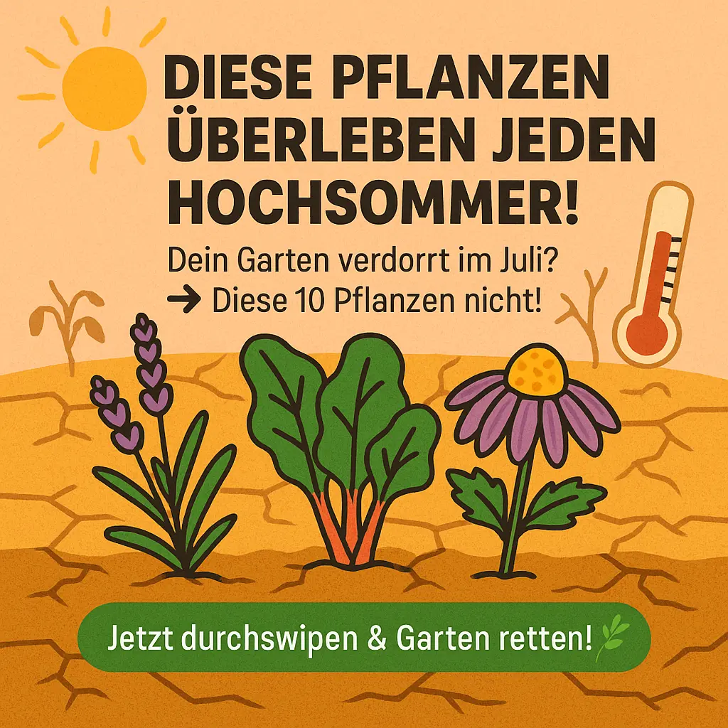 hitzebeständige Pflanzen in trockener Erde mit Sonne und Thermometer.