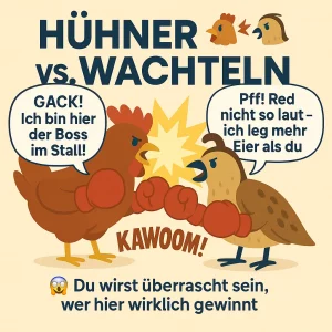 Hühner oder Wachteln - mit Boxhandschuhen im humorvollen Duell.