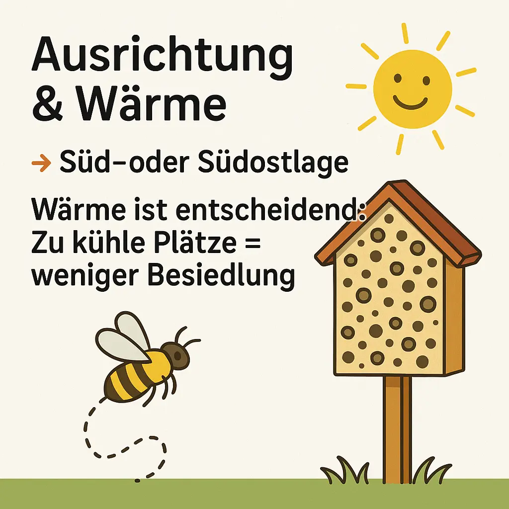 Insektenhotel in Südlage mit Sonne und Biene.