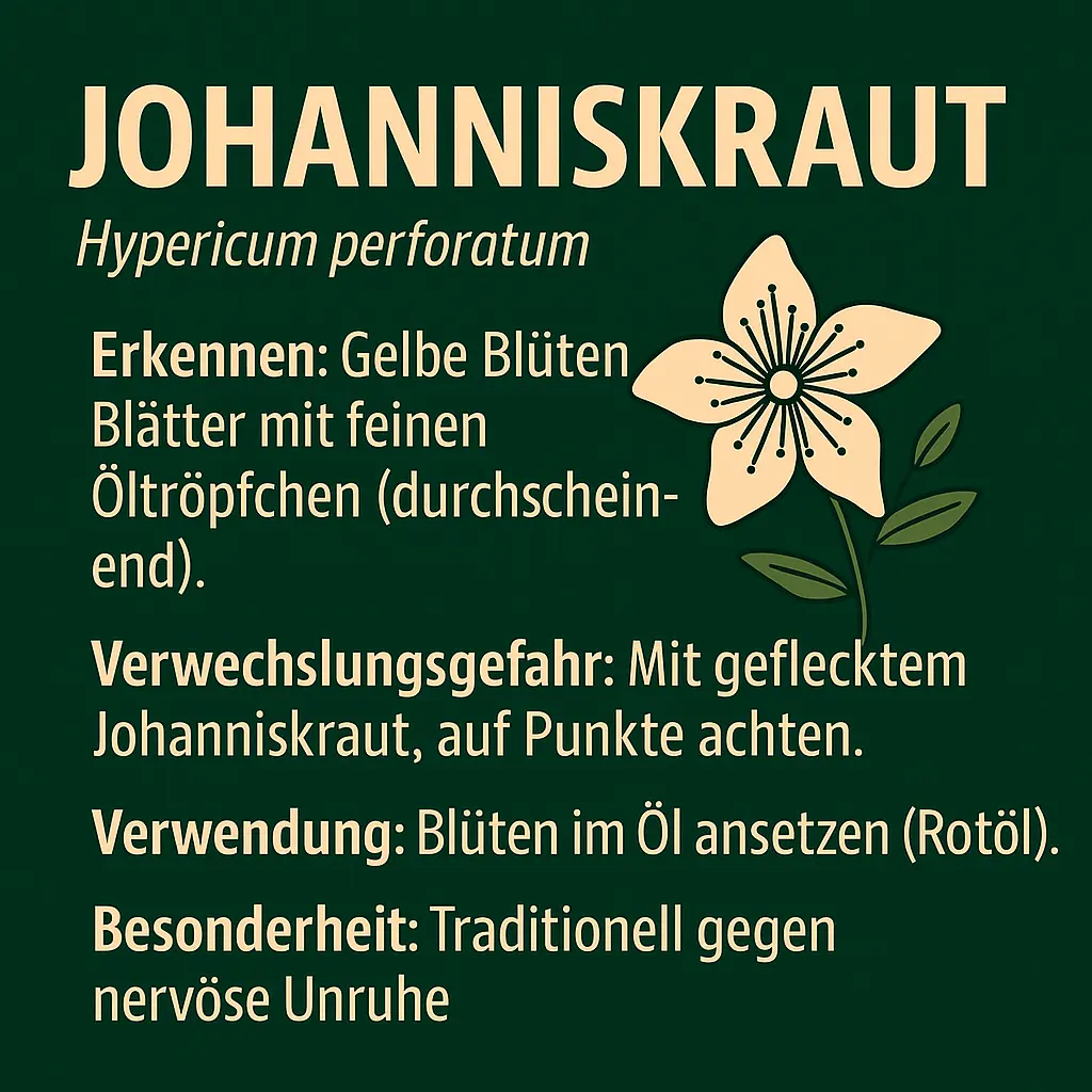 Johanniskrautblüte mit leuchtend gelben Blütenblättern – typisches Sommerkraut.