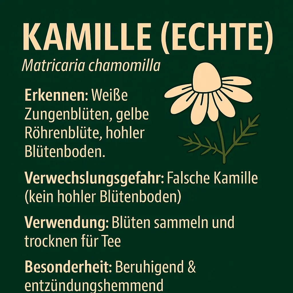 Echte Kamillenblüte mit weiß-gelben Blütenblättern und hohlem Blütenboden.