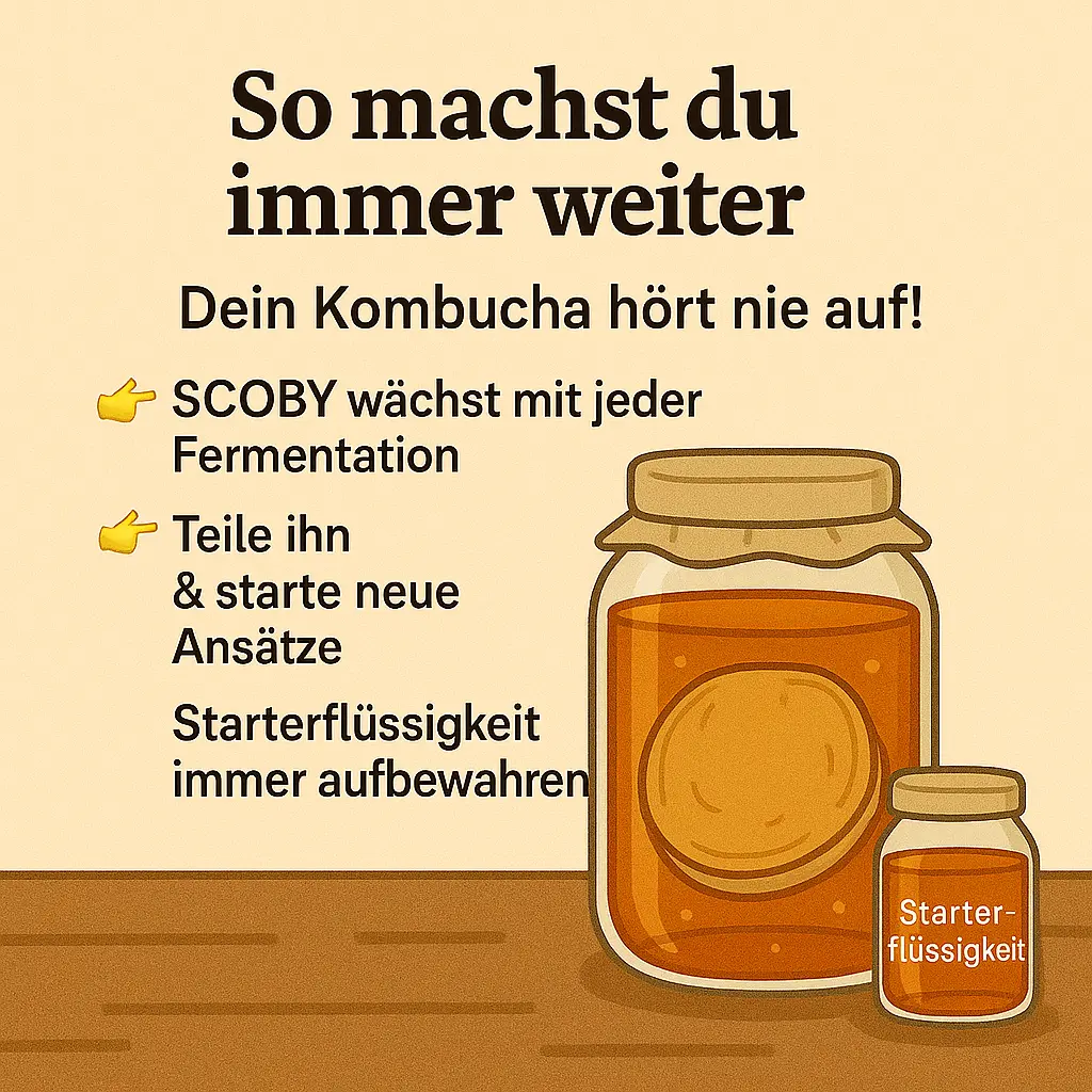 Zwei Gläser Kombucha, eines mit Starterflüssigkeit.