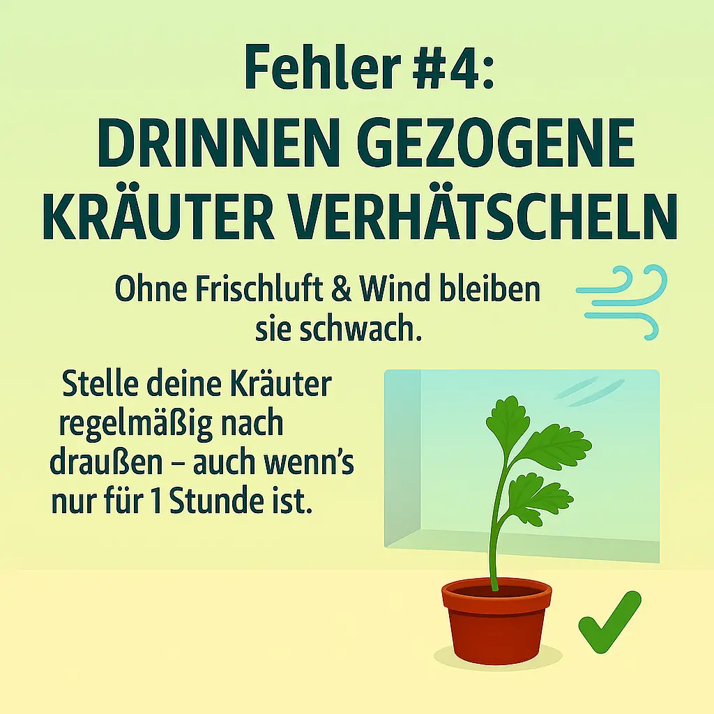 Illustration einer Kräuterpflanze am Fenster mit Wind-Symbol.