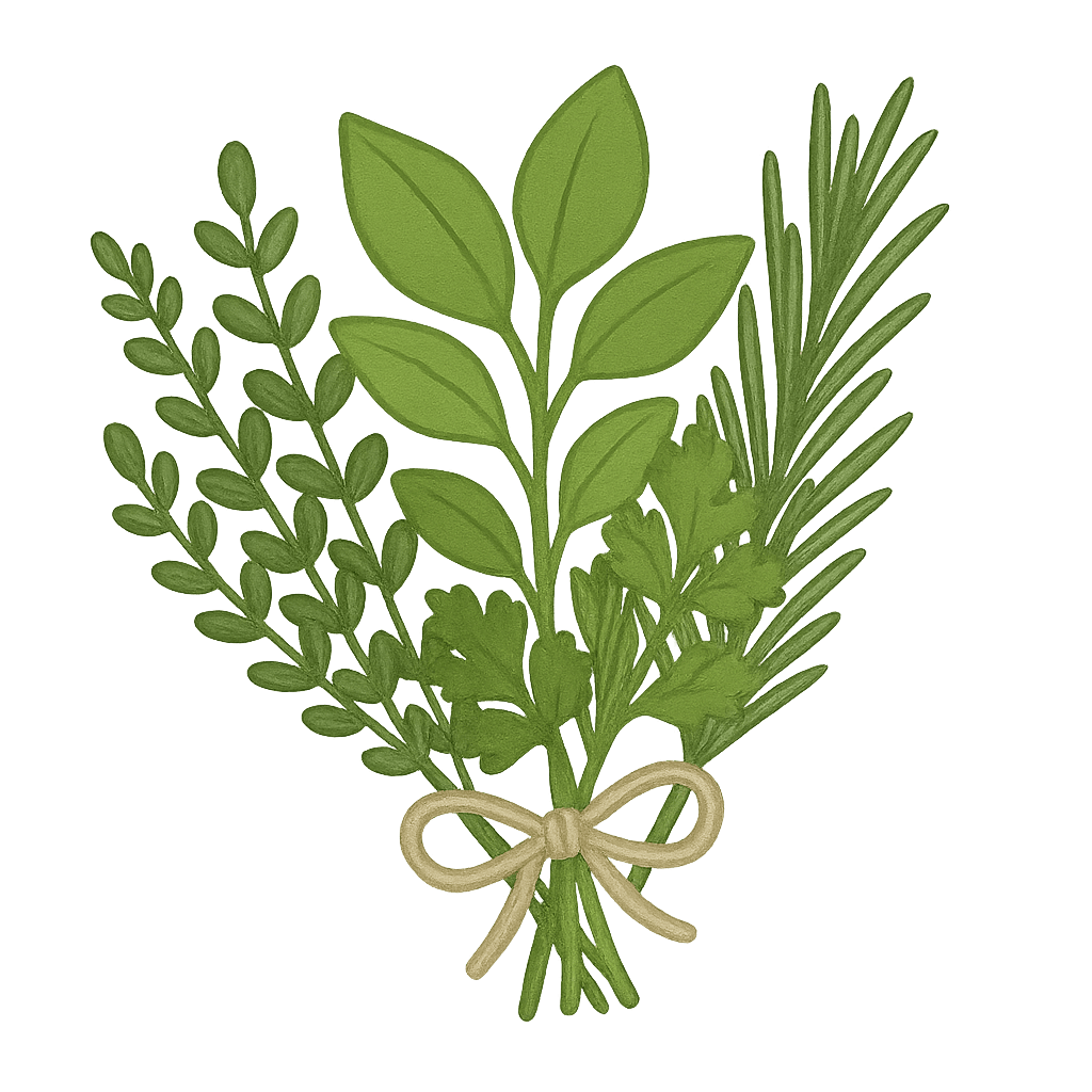 Kräuterstrauß mit Schleife – Symbol für Heilpflanzen und Kräuterkunde.