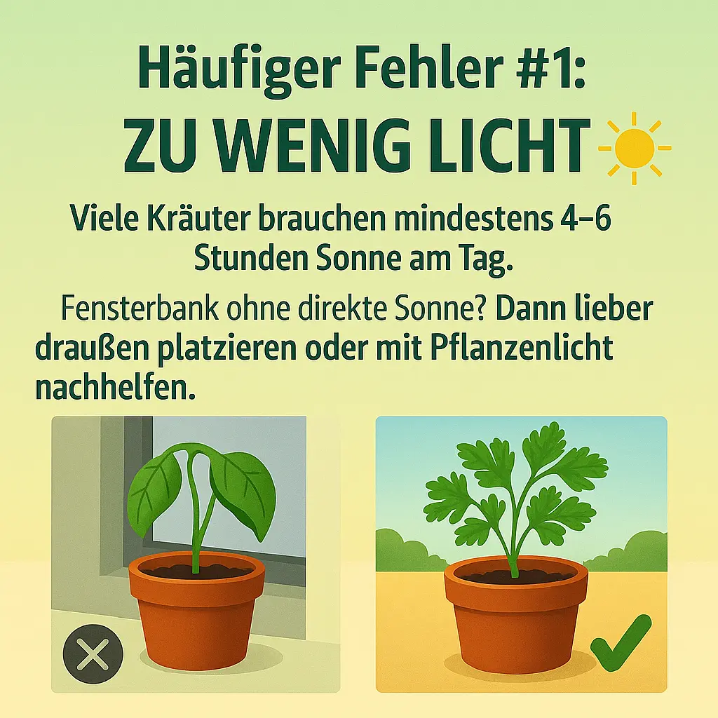 Illustration von Kräutertopf im Schatten und einem in der Sonne.