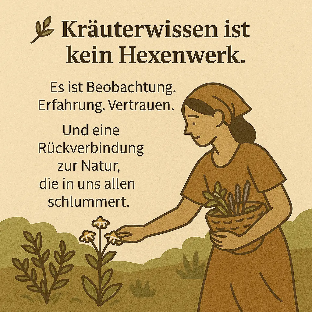 Frau sammelt Kräuter in einem Korb.