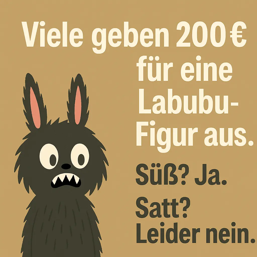 Illustration eines überraschten Labubu-Wesens mit großem Augenblick.