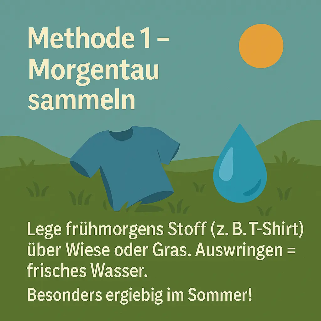 T-Shirt auf Wiese mit Tau und Sonne – Wassergewinnung aus Morgentau.
