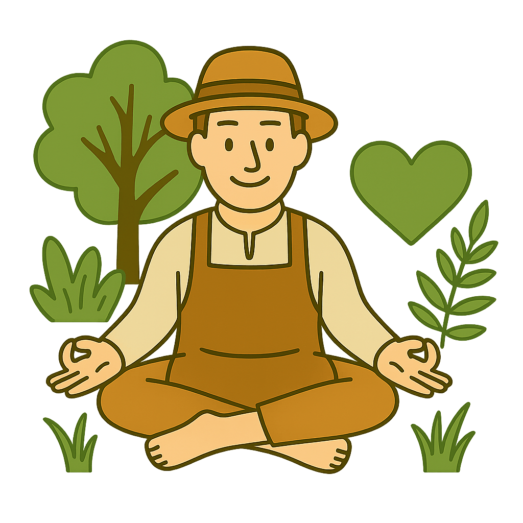Mensch meditiert im Grünen, umgeben von Natur – Symbol für Achtsamkeit und Naturverbindung.