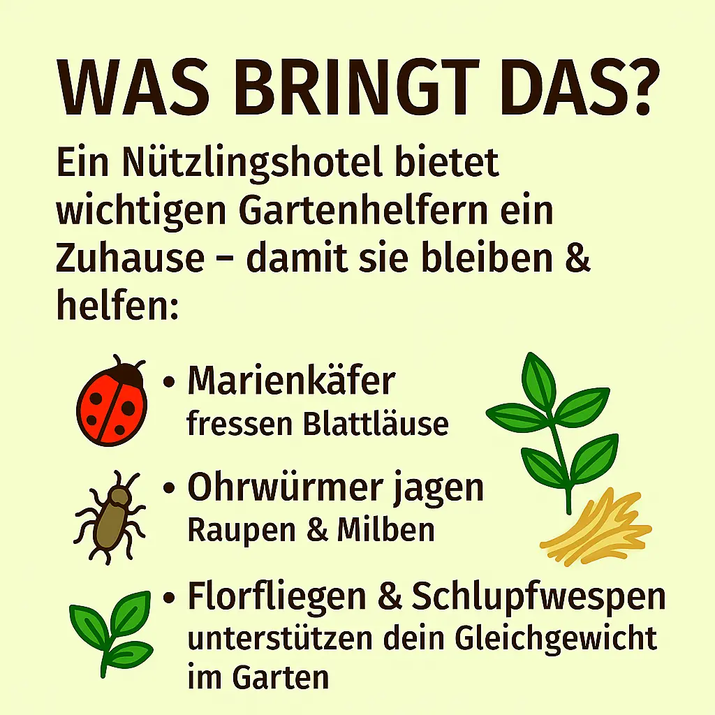 Marienkäfer, Ohrwürmer und Florfliegen im Garten als natürliche Schädlingsbekämpfer.