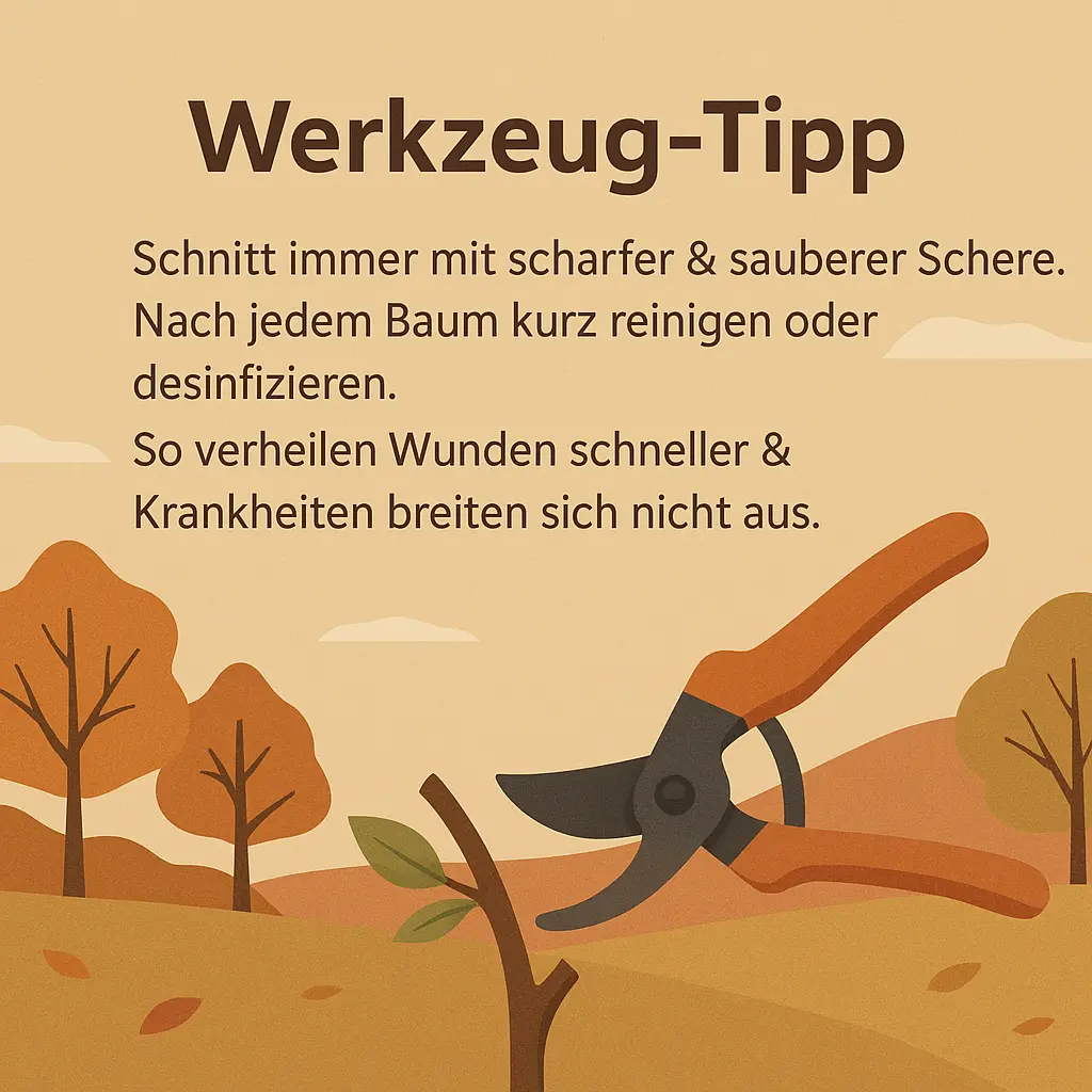 Gartenschere schneidet Ast im herbstlichen Garten.