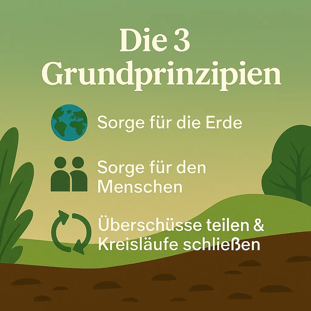 Illustration mit Symbolen für Erde, Menschen und Recycling.