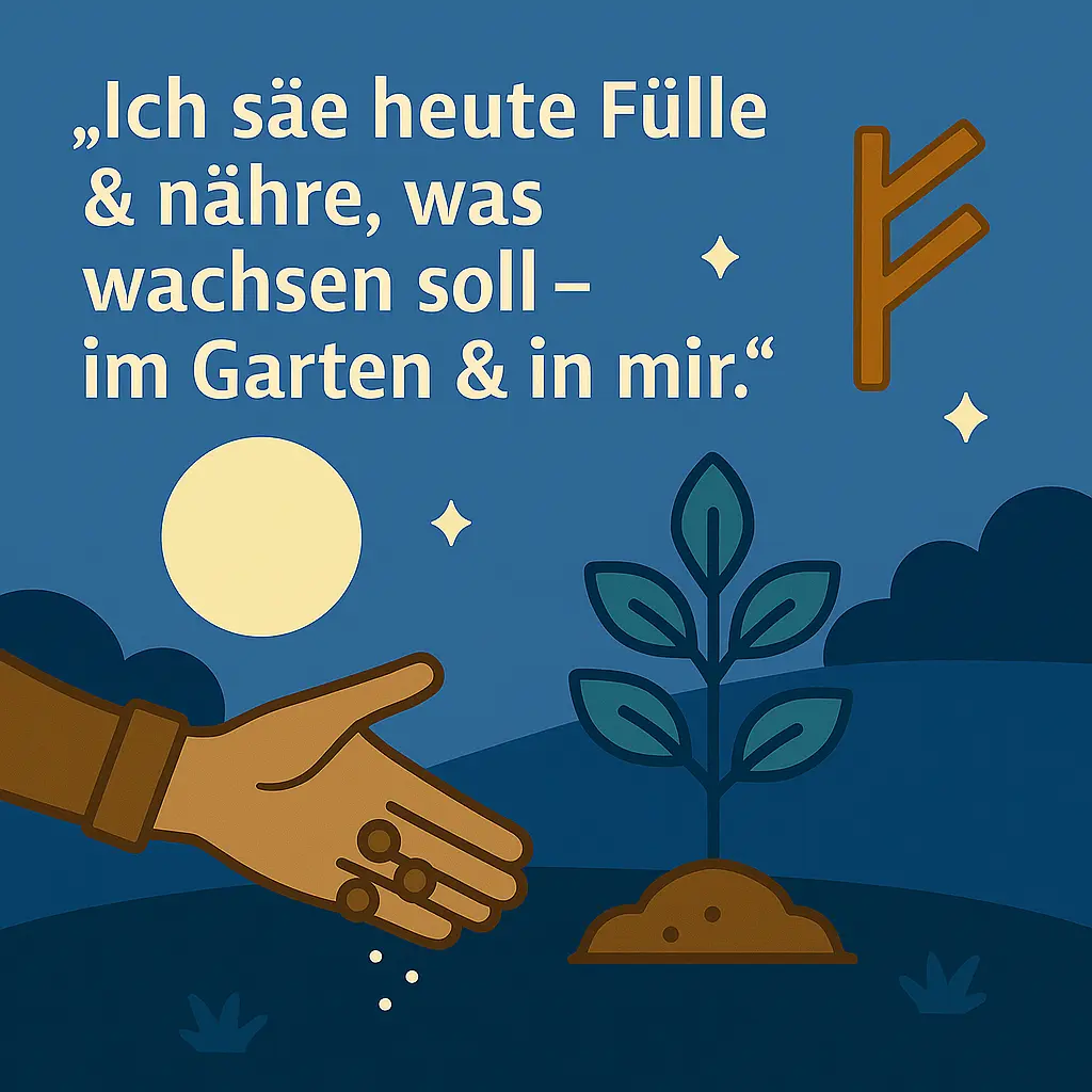 Hand sät Samen im Mondlicht als Symbol für Wachstum und Bewusstsein.