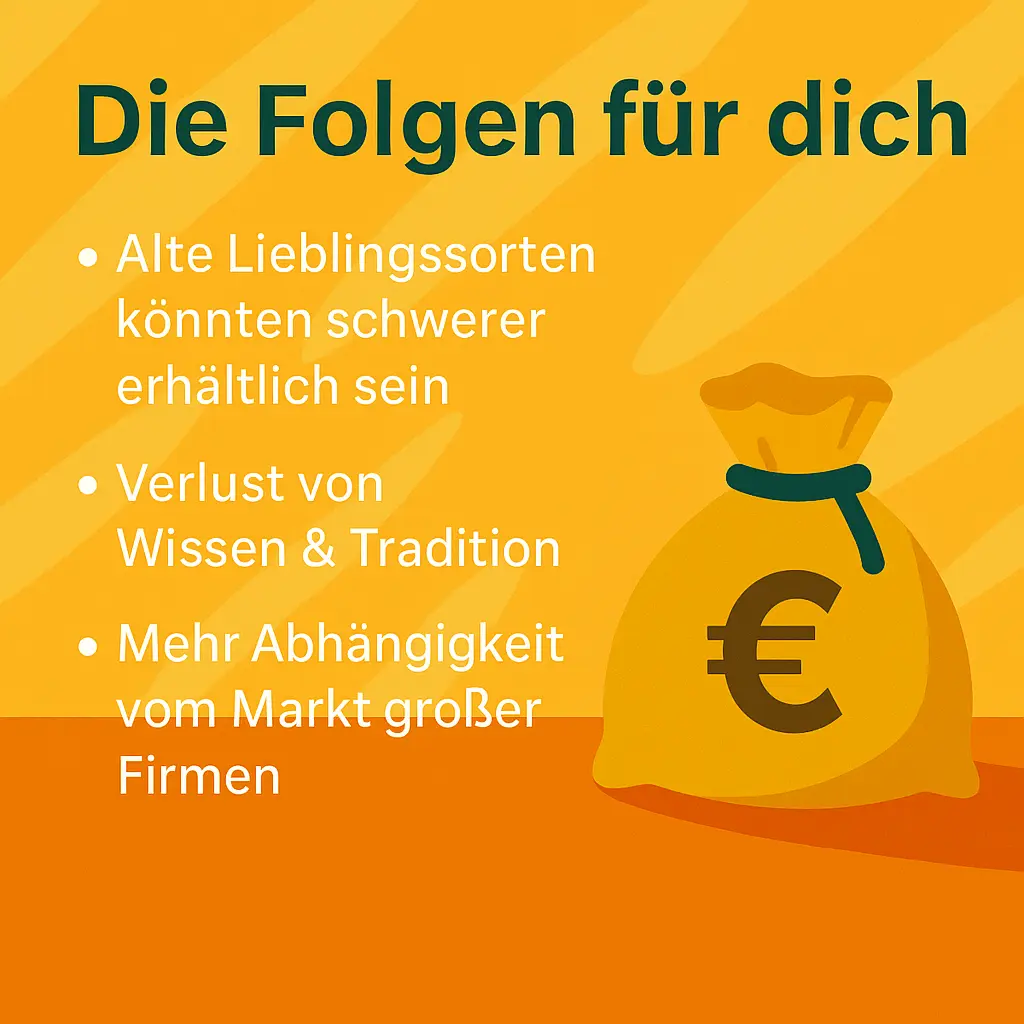 Euro-Geldsack zeigt wirtschaftliche Folgen der EU-Saatgutpolitik für Verbraucher.