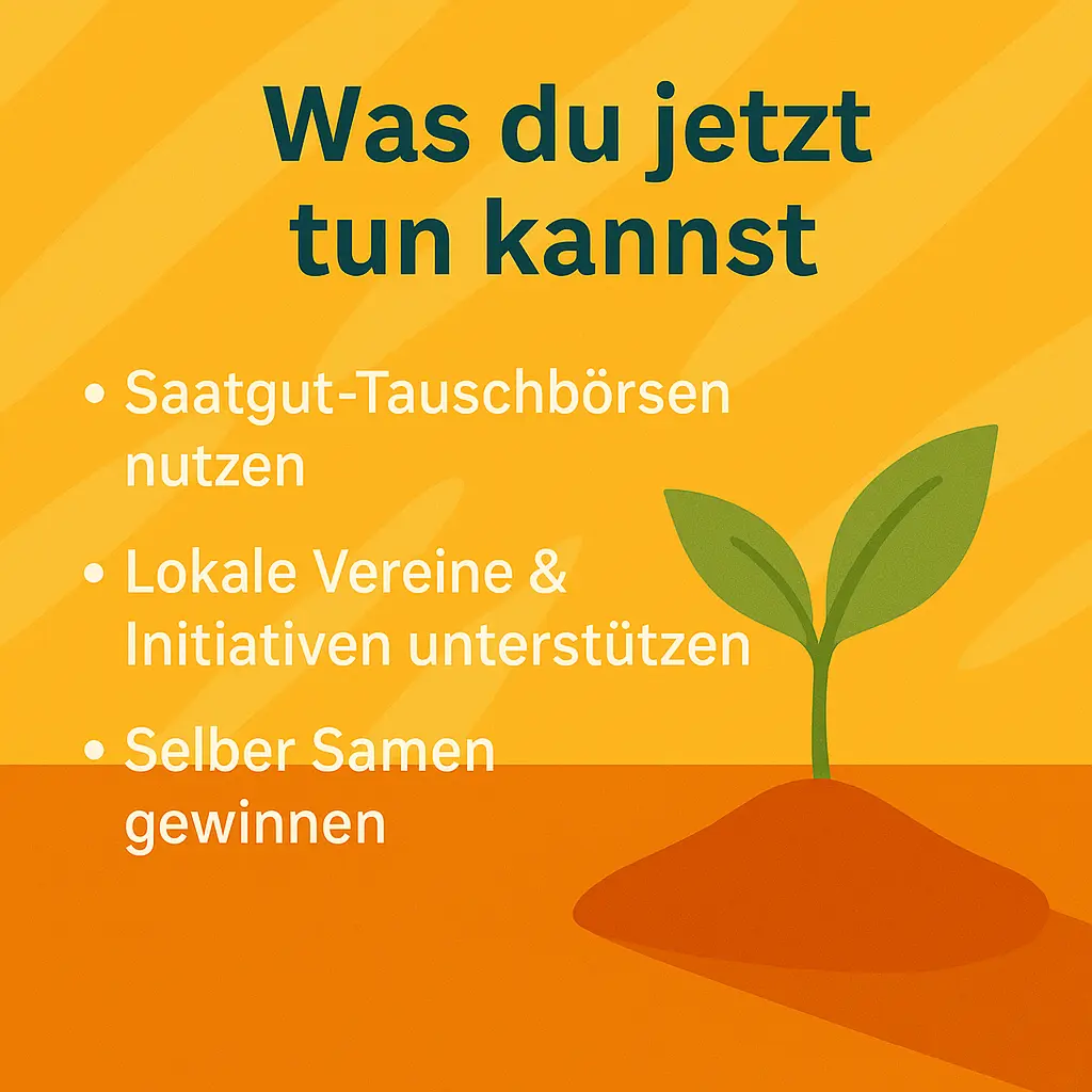 Grüner Keimling symbolisiert Eigeninitiative und Saatgut-Tauschaktionen.
