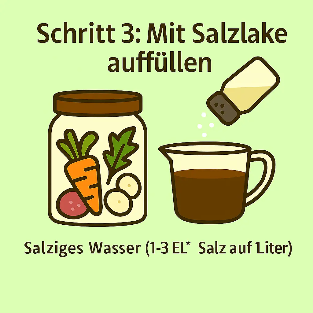 Glas mit Salzlake auffüllen für die Fermentation.