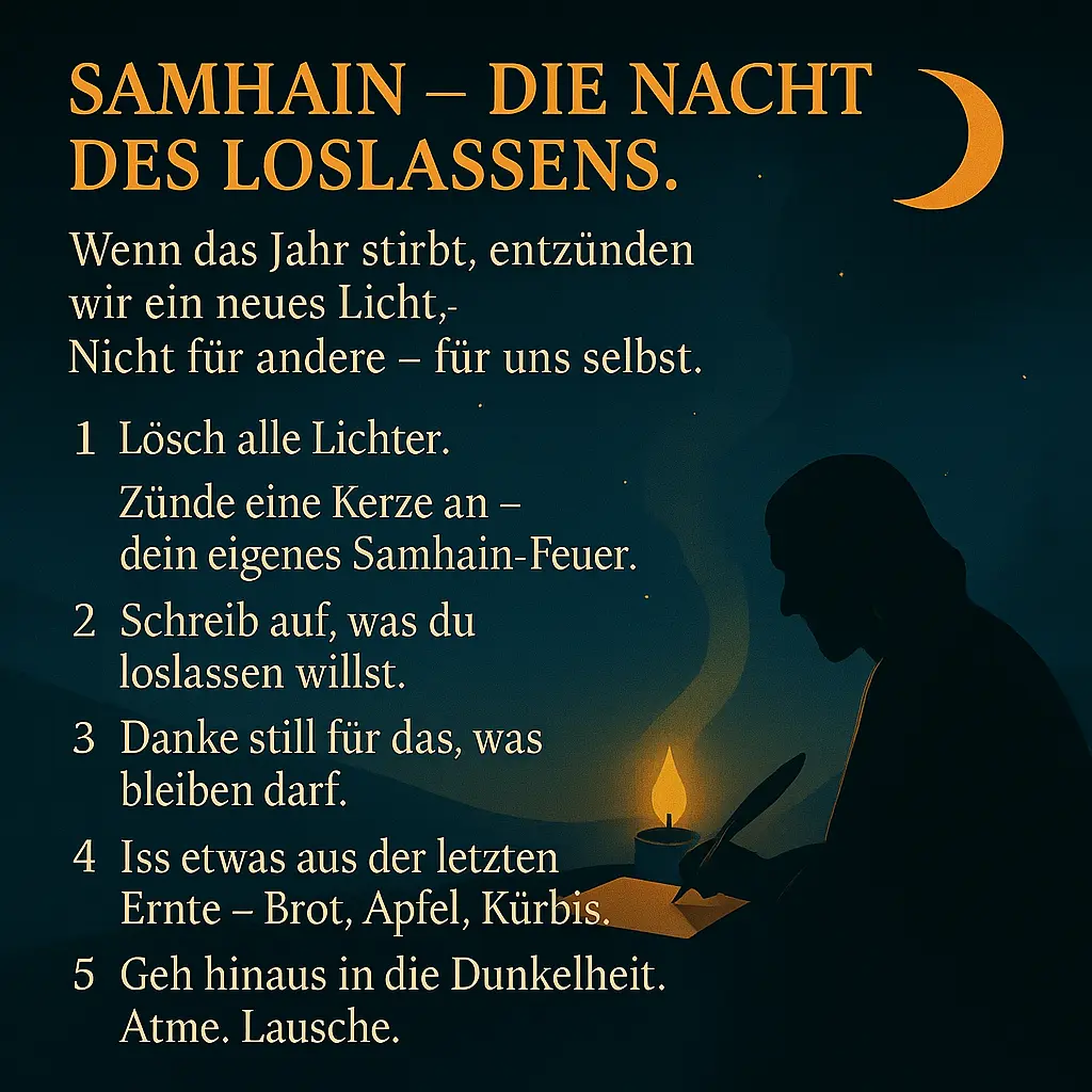 Person schreibt bei Kerzenlicht, draußen leuchtet der Mond.
