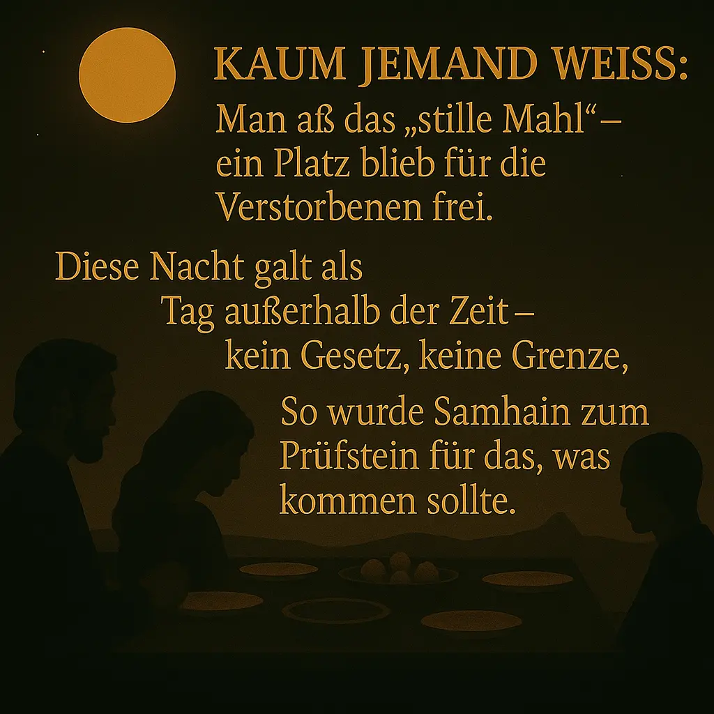 Familie sitzt schweigend am Tisch, ein Platz bleibt frei für die Verstorbenen.