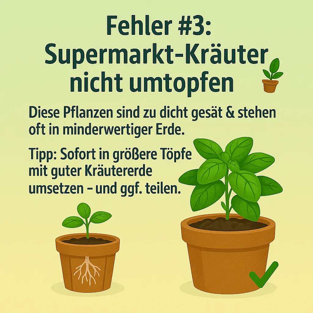 Illustration von kleinem Supermarkttopf und größerem Kräutertopf nebeneinander.