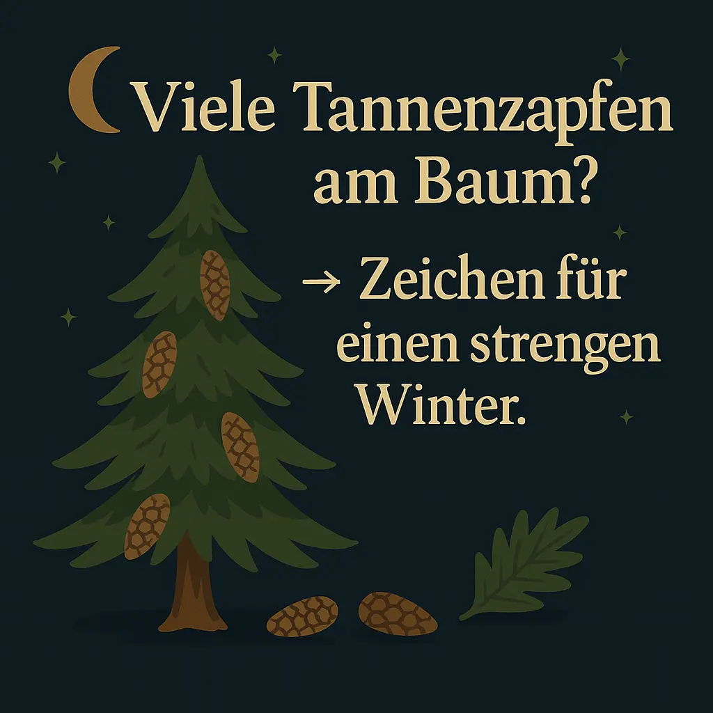 Tanne mit zahlreichen Zapfen – Symbol für strengen Winter.