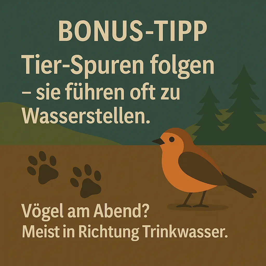 Tierspuren und Vogel – Hinweis auf natürliche Wasserquellen in der Umgebung.