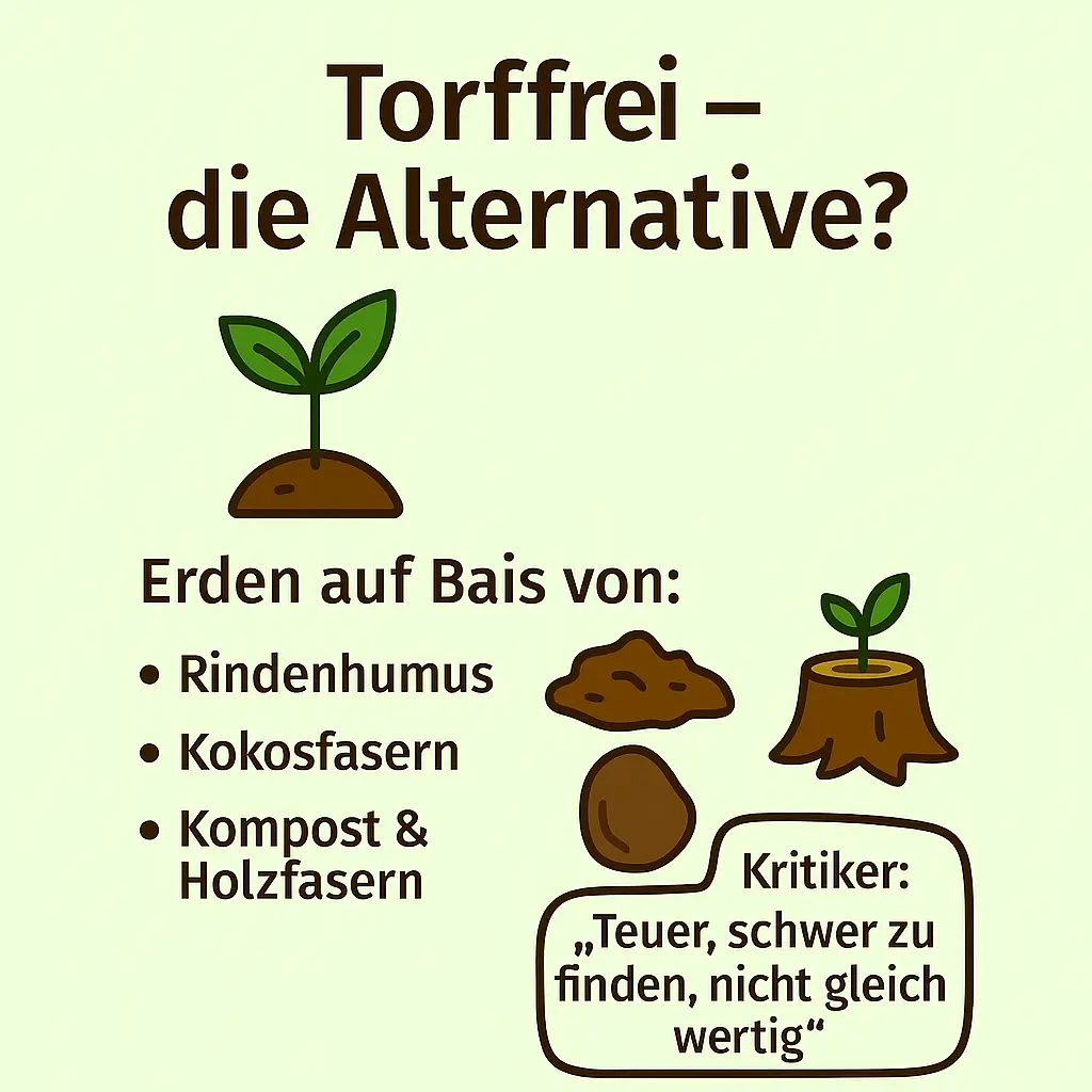 Pflanzen wachsen in torffreier Erde aus Rindenhumus, Kokos- und Holzfasern.