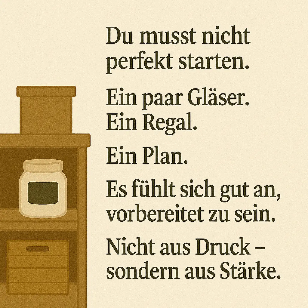 Regal mit Einmachglas und Kiste – Symbol für den Einstieg in die Vorratshaltung.