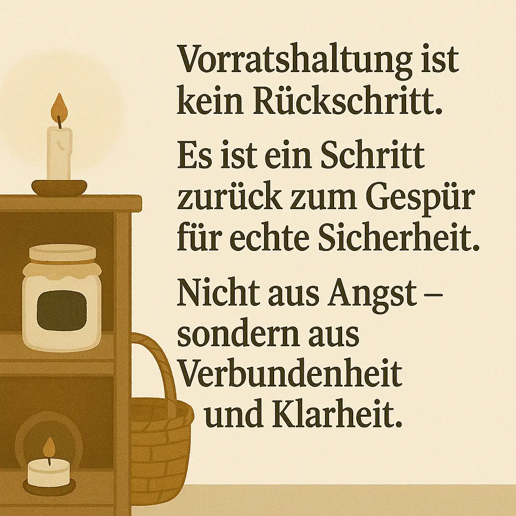 Holzregal mit Kerze und Vorratsglas – Symbol für Sicherheit, Ruhe und Selbstbestimmung.