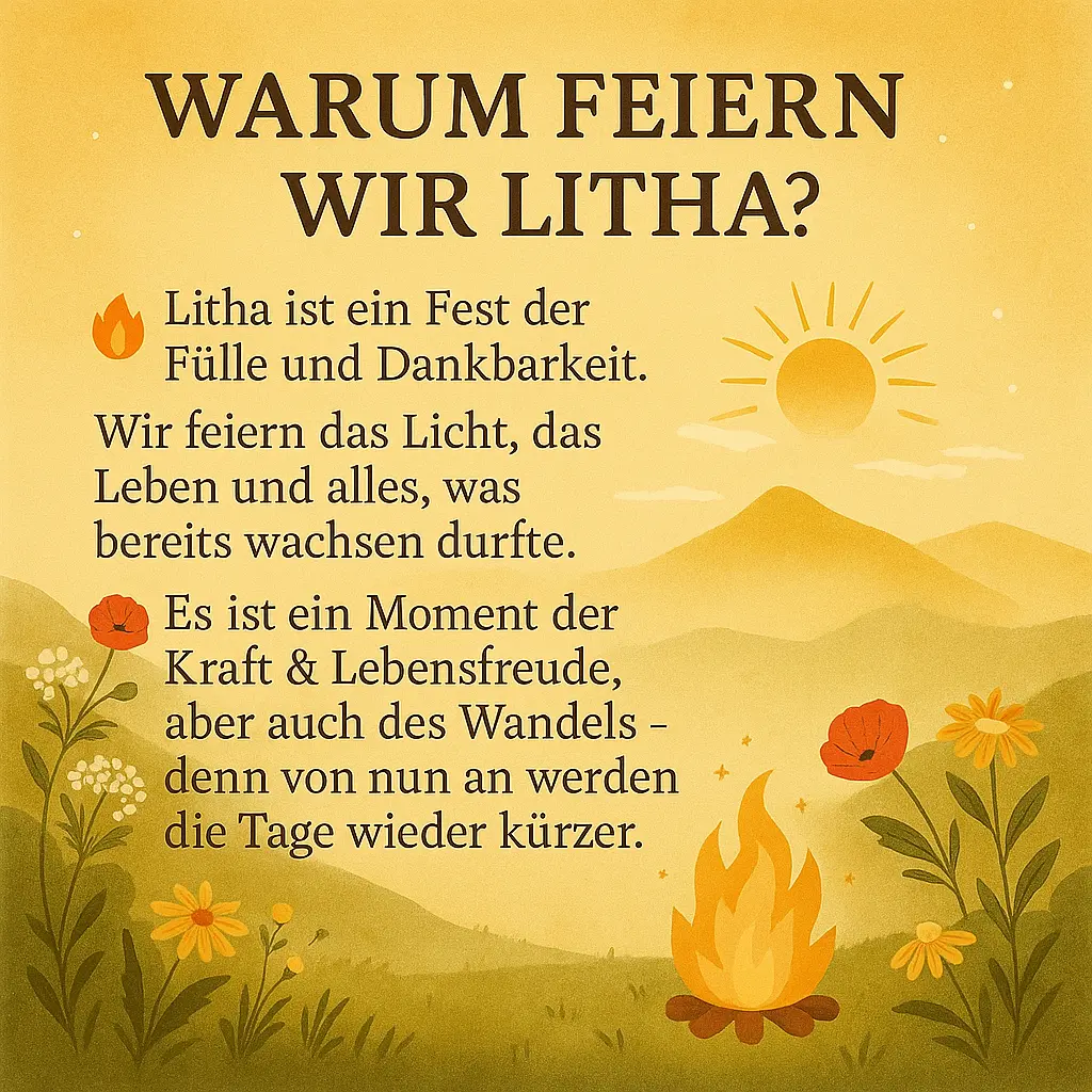 Sommerlandschaft mit Sonne, Feuer und blühenden Pflanzen – Sinnbild für Dankbarkeit und Wandel.